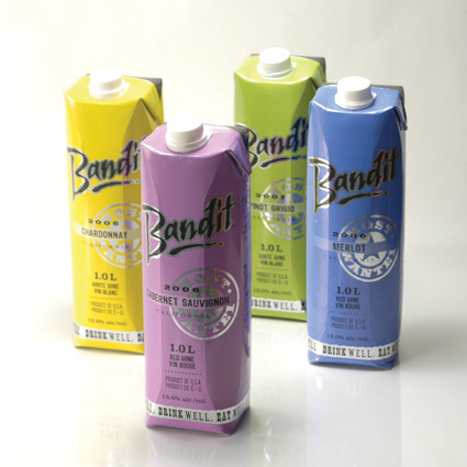 Three Thieves premium Bandit wines in Tetra Pak boxes.